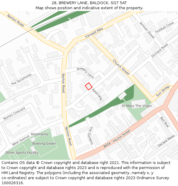 28, BREWERY LANE, BALDOCK, SG7 5AT: Location map and indicative extent of plot