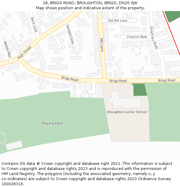 28, BRIGG ROAD, BROUGHTON, BRIGG, DN20 0JW: Location map and indicative extent of plot