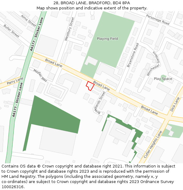 28, BROAD LANE, BRADFORD, BD4 8PA: Location map and indicative extent of plot