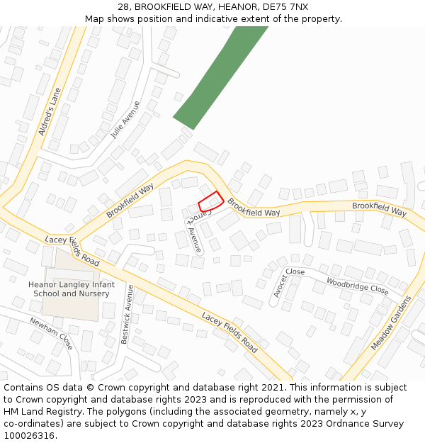 28, BROOKFIELD WAY, HEANOR, DE75 7NX: Location map and indicative extent of plot