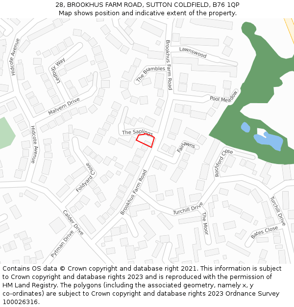 28, BROOKHUS FARM ROAD, SUTTON COLDFIELD, B76 1QP: Location map and indicative extent of plot