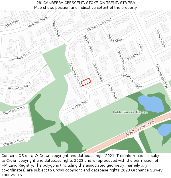 28, CANBERRA CRESCENT, STOKE-ON-TRENT, ST3 7RA: Location map and indicative extent of plot