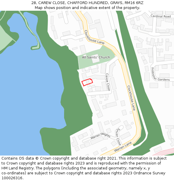 28, CAREW CLOSE, CHAFFORD HUNDRED, GRAYS, RM16 6RZ: Location map and indicative extent of plot