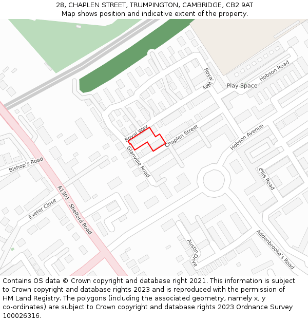 28, CHAPLEN STREET, TRUMPINGTON, CAMBRIDGE, CB2 9AT: Location map and indicative extent of plot