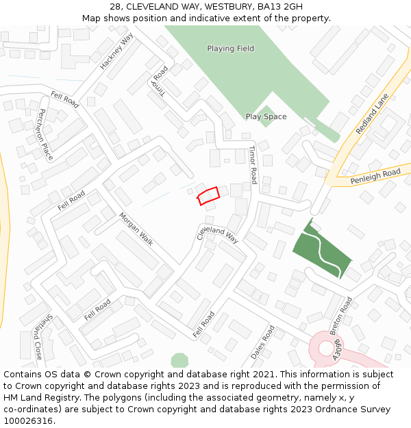 28, CLEVELAND WAY, WESTBURY, BA13 2GH: Location map and indicative extent of plot