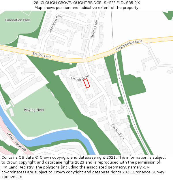 28, CLOUGH GROVE, OUGHTIBRIDGE, SHEFFIELD, S35 0JX: Location map and indicative extent of plot