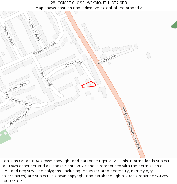 28, COMET CLOSE, WEYMOUTH, DT4 9ER: Location map and indicative extent of plot