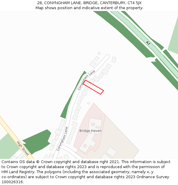 28, CONYNGHAM LANE, BRIDGE, CANTERBURY, CT4 5JX: Location map and indicative extent of plot