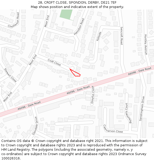 28, CROFT CLOSE, SPONDON, DERBY, DE21 7EF: Location map and indicative extent of plot