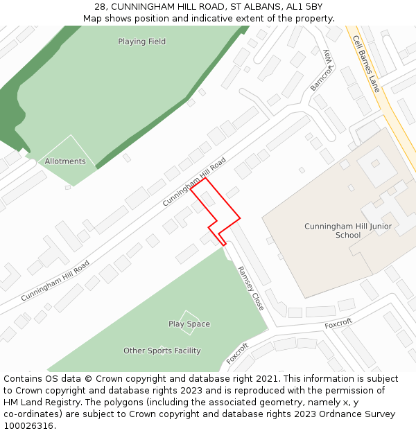 28, CUNNINGHAM HILL ROAD, ST ALBANS, AL1 5BY: Location map and indicative extent of plot