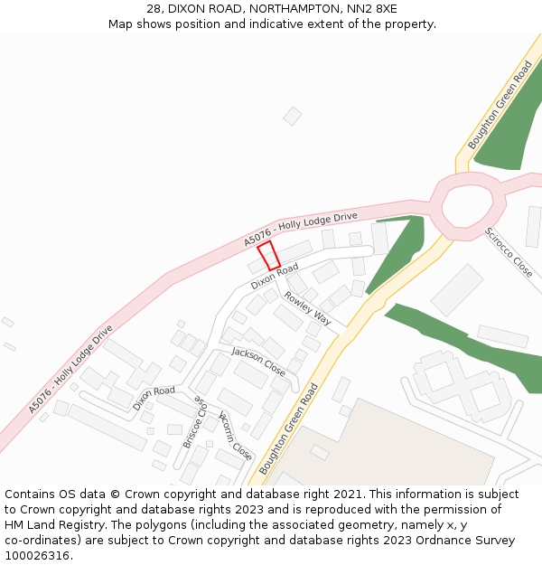 28, DIXON ROAD, NORTHAMPTON, NN2 8XE: Location map and indicative extent of plot