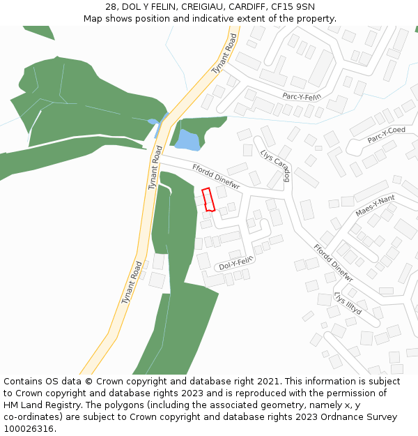 28, DOL Y FELIN, CREIGIAU, CARDIFF, CF15 9SN: Location map and indicative extent of plot