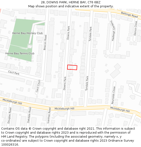 28, DOWNS PARK, HERNE BAY, CT6 6BZ: Location map and indicative extent of plot