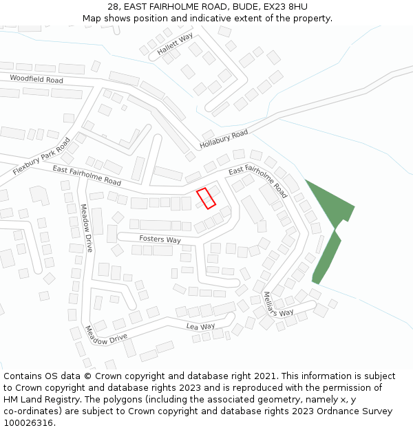 28, EAST FAIRHOLME ROAD, BUDE, EX23 8HU: Location map and indicative extent of plot