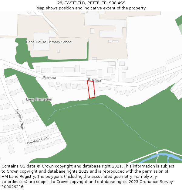 28, EASTFIELD, PETERLEE, SR8 4SS: Location map and indicative extent of plot