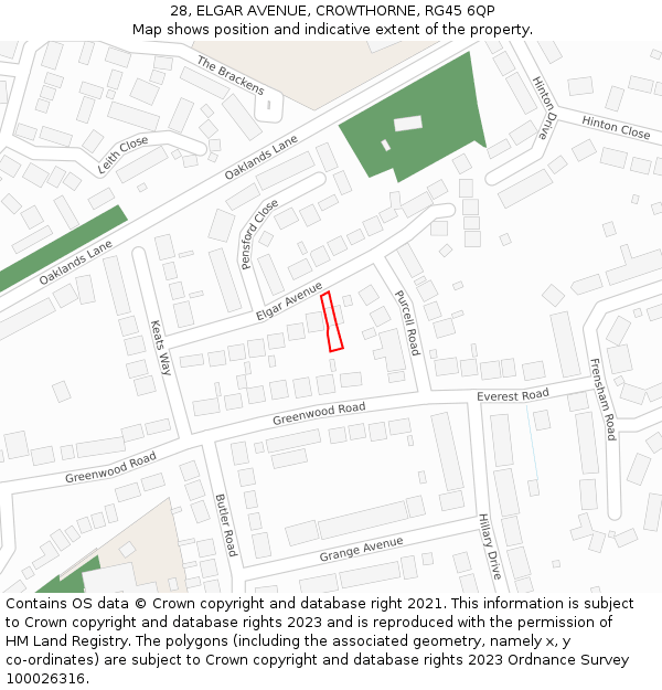 28, ELGAR AVENUE, CROWTHORNE, RG45 6QP: Location map and indicative extent of plot