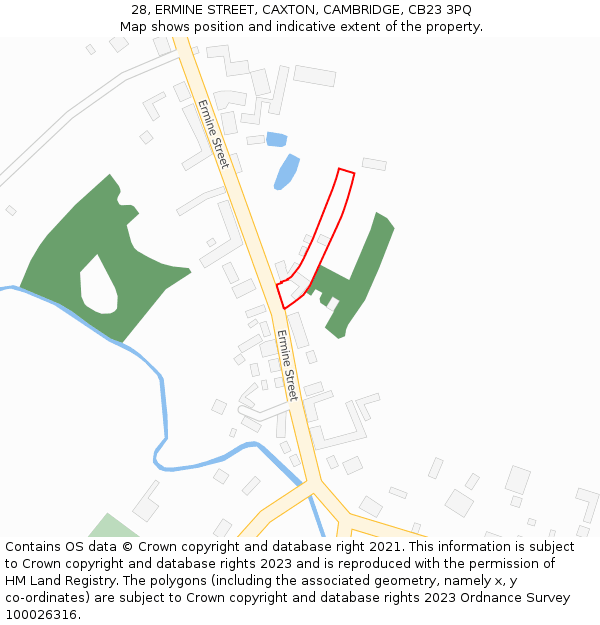 28, ERMINE STREET, CAXTON, CAMBRIDGE, CB23 3PQ: Location map and indicative extent of plot