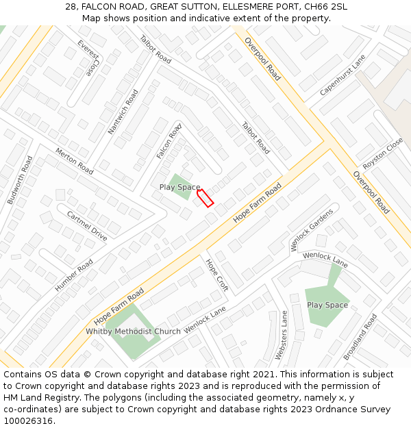 28, FALCON ROAD, GREAT SUTTON, ELLESMERE PORT, CH66 2SL: Location map and indicative extent of plot