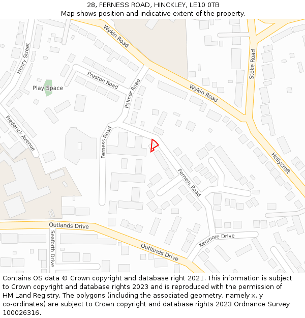 28, FERNESS ROAD, HINCKLEY, LE10 0TB: Location map and indicative extent of plot