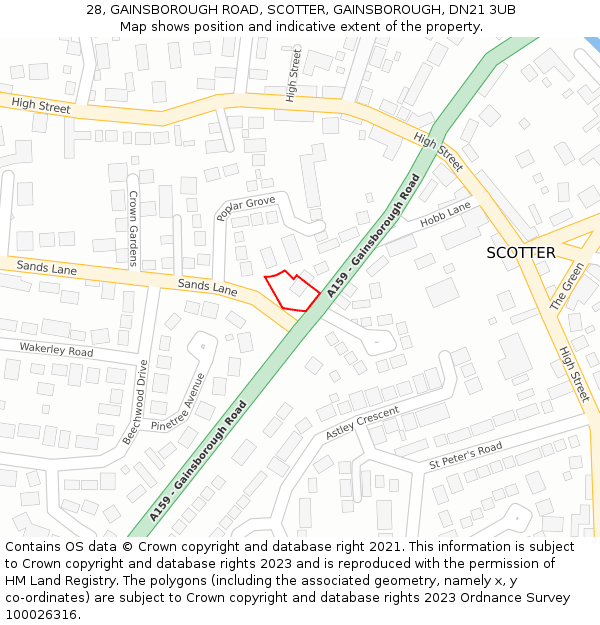 28, GAINSBOROUGH ROAD, SCOTTER, GAINSBOROUGH, DN21 3UB: Location map and indicative extent of plot