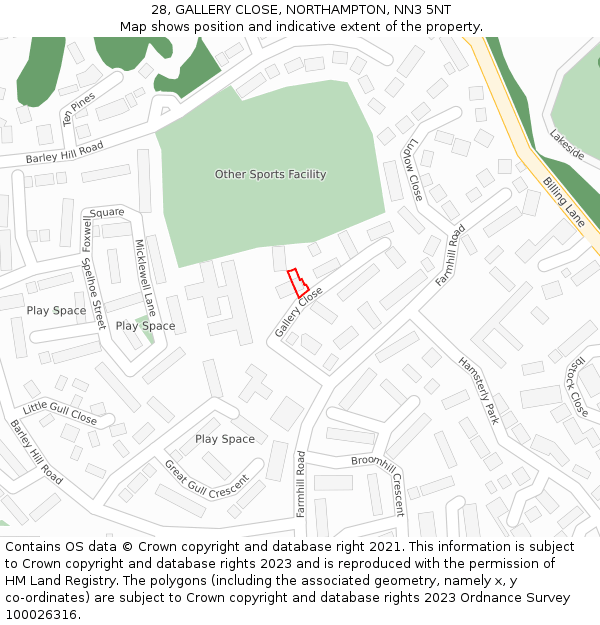 28, GALLERY CLOSE, NORTHAMPTON, NN3 5NT: Location map and indicative extent of plot