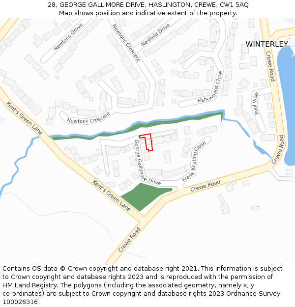 28, GEORGE GALLIMORE DRIVE, HASLINGTON, CREWE, CW1 5AQ: Location map and indicative extent of plot