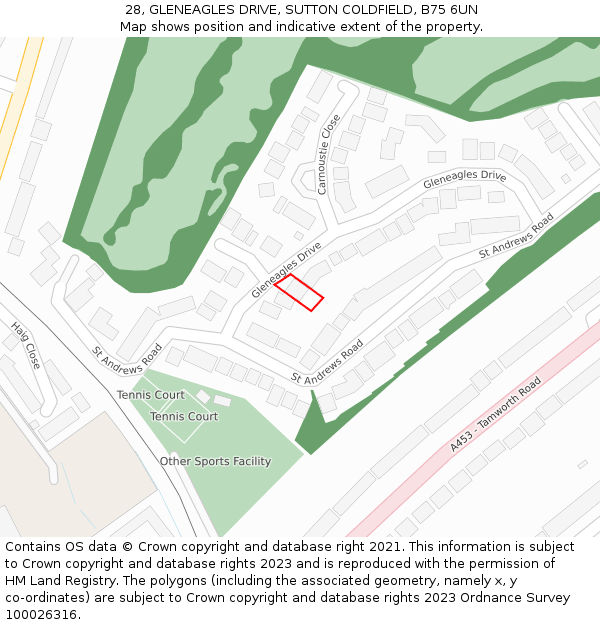 28, GLENEAGLES DRIVE, SUTTON COLDFIELD, B75 6UN: Location map and indicative extent of plot