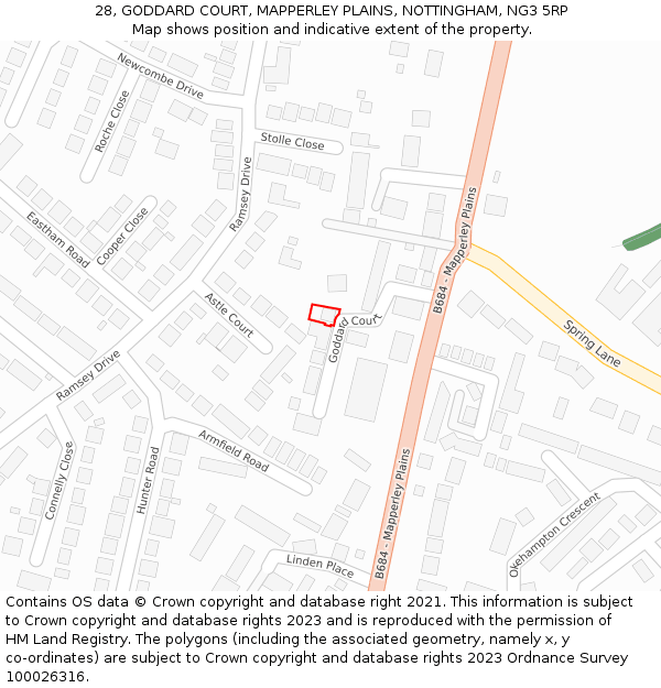 28, GODDARD COURT, MAPPERLEY PLAINS, NOTTINGHAM, NG3 5RP: Location map and indicative extent of plot