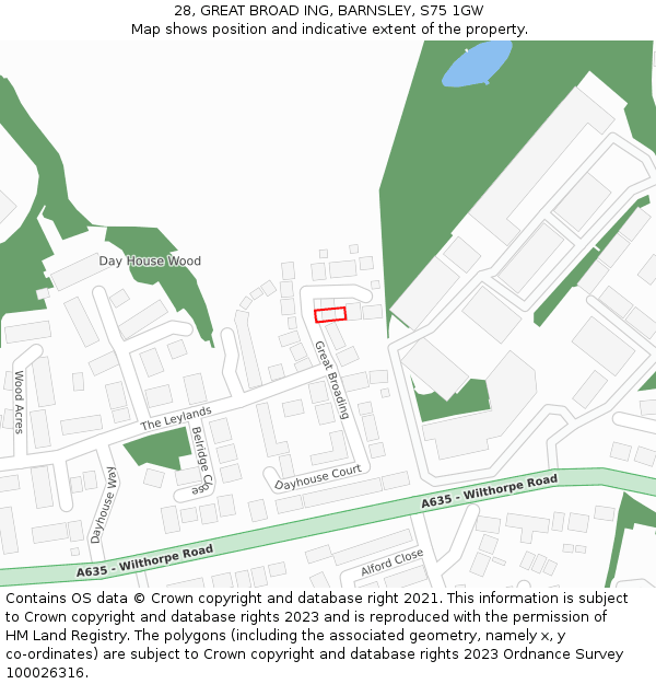 28, GREAT BROAD ING, BARNSLEY, S75 1GW: Location map and indicative extent of plot