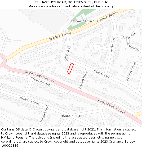 28, HASTINGS ROAD, BOURNEMOUTH, BH8 0HP: Location map and indicative extent of plot