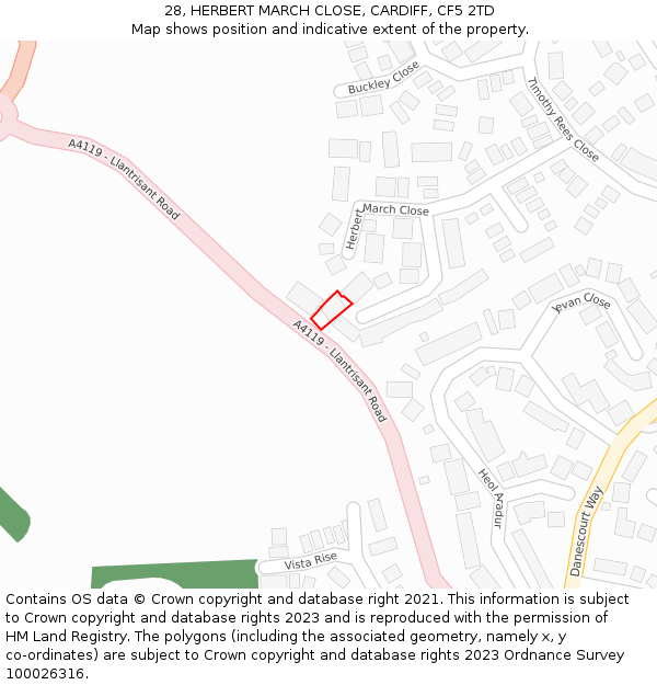 28, HERBERT MARCH CLOSE, CARDIFF, CF5 2TD: Location map and indicative extent of plot