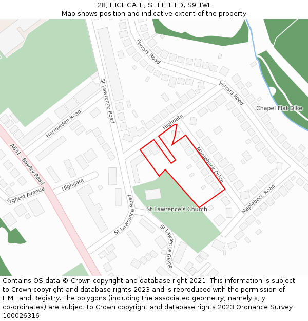 28, HIGHGATE, SHEFFIELD, S9 1WL: Location map and indicative extent of plot