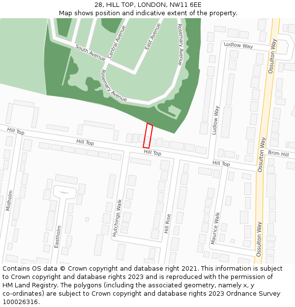 28, HILL TOP, LONDON, NW11 6EE: Location map and indicative extent of plot