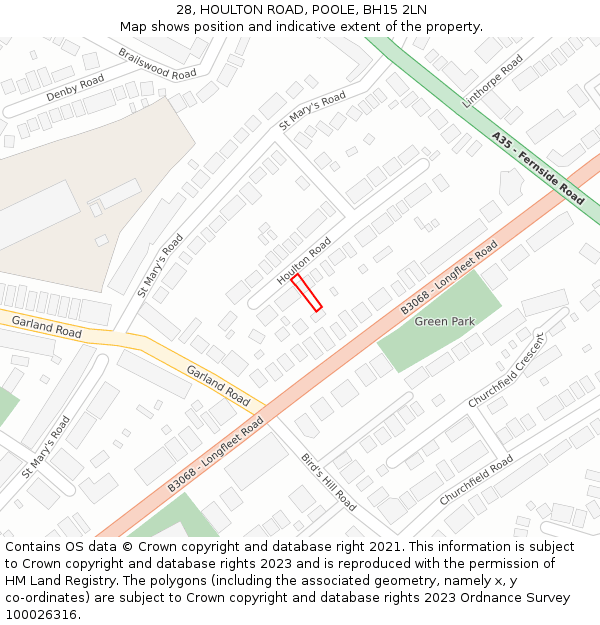 28, HOULTON ROAD, POOLE, BH15 2LN: Location map and indicative extent of plot