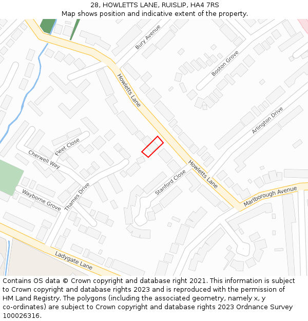 28, HOWLETTS LANE, RUISLIP, HA4 7RS: Location map and indicative extent of plot