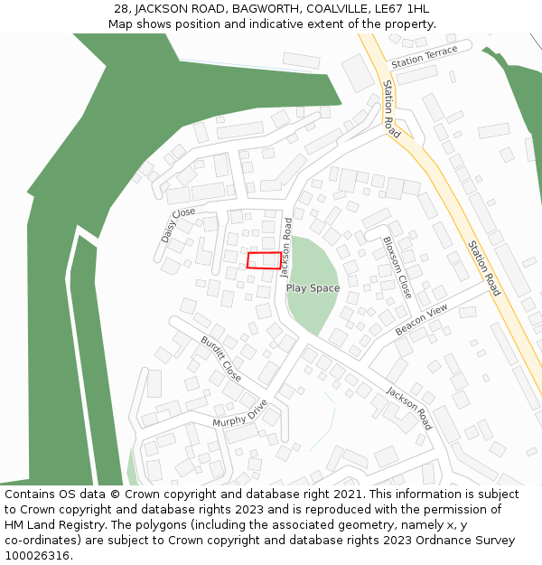 28, JACKSON ROAD, BAGWORTH, COALVILLE, LE67 1HL: Location map and indicative extent of plot