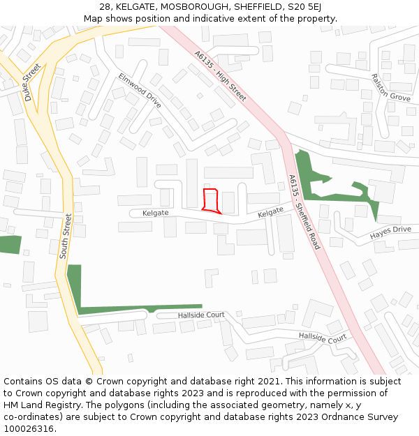 28, KELGATE, MOSBOROUGH, SHEFFIELD, S20 5EJ: Location map and indicative extent of plot