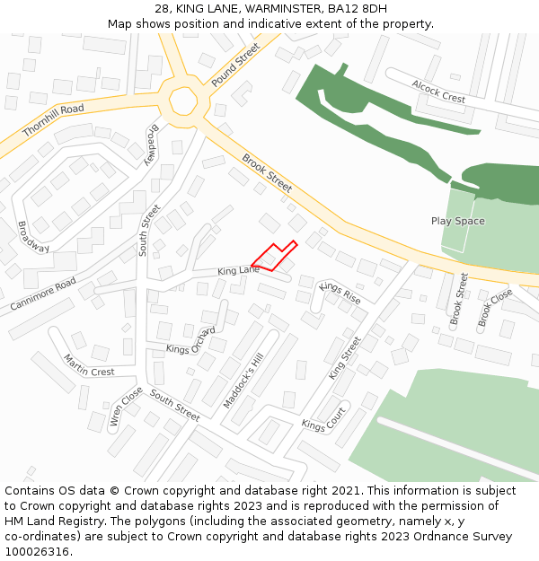 28, KING LANE, WARMINSTER, BA12 8DH: Location map and indicative extent of plot