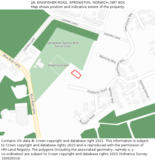 28, KINGFISHER ROAD, SPROWSTON, NORWICH, NR7 8GX: Location map and indicative extent of plot