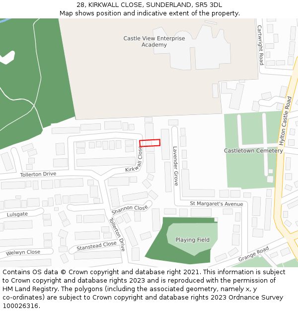 28, KIRKWALL CLOSE, SUNDERLAND, SR5 3DL: Location map and indicative extent of plot