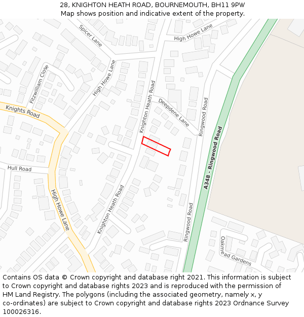 28, KNIGHTON HEATH ROAD, BOURNEMOUTH, BH11 9PW: Location map and indicative extent of plot