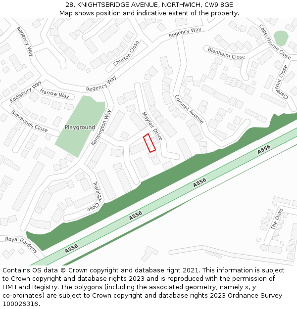 28, KNIGHTSBRIDGE AVENUE, NORTHWICH, CW9 8GE: Location map and indicative extent of plot