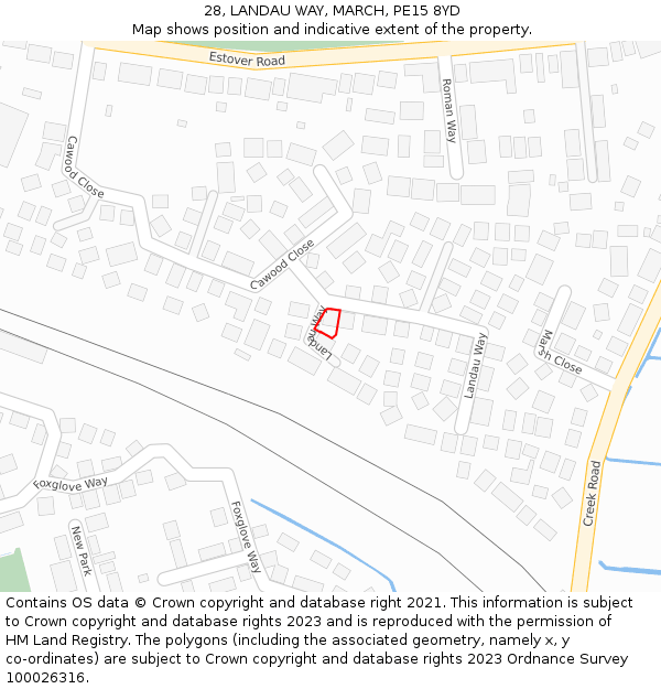 28, LANDAU WAY, MARCH, PE15 8YD: Location map and indicative extent of plot