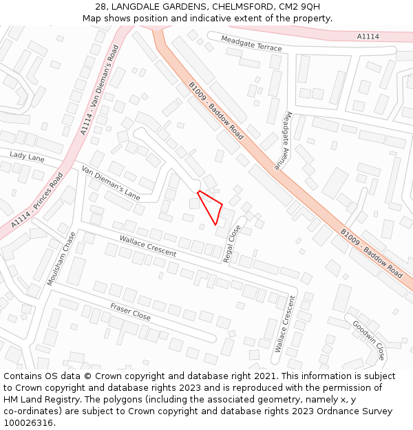 28, LANGDALE GARDENS, CHELMSFORD, CM2 9QH: Location map and indicative extent of plot