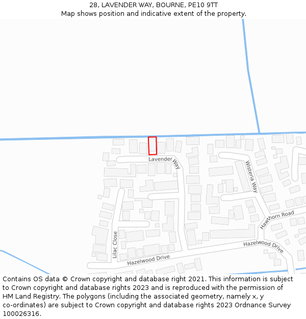 28, LAVENDER WAY, BOURNE, PE10 9TT: Location map and indicative extent of plot