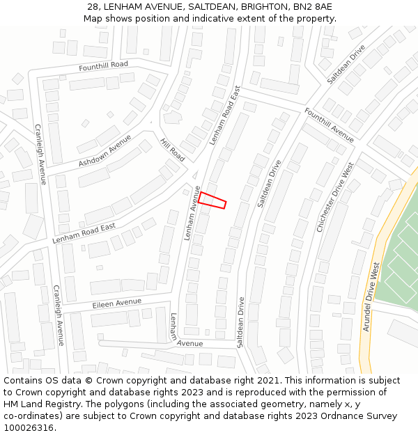 28, LENHAM AVENUE, SALTDEAN, BRIGHTON, BN2 8AE: Location map and indicative extent of plot