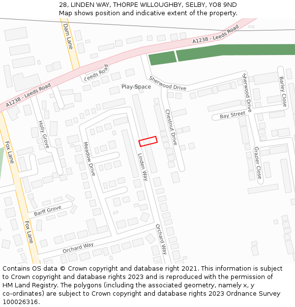 28, LINDEN WAY, THORPE WILLOUGHBY, SELBY, YO8 9ND: Location map and indicative extent of plot