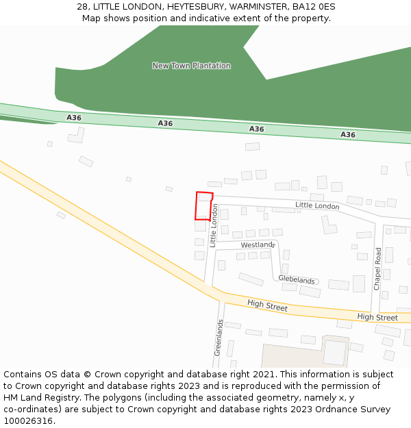 28, LITTLE LONDON, HEYTESBURY, WARMINSTER, BA12 0ES: Location map and indicative extent of plot