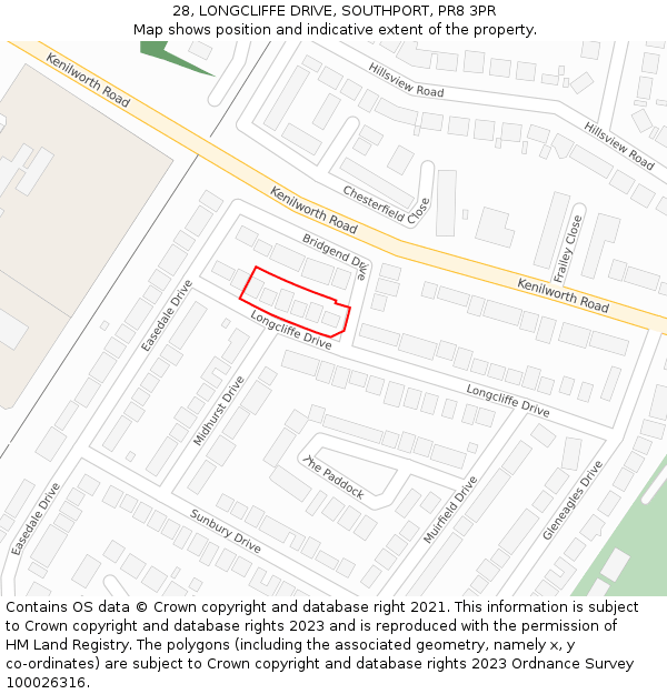 28, LONGCLIFFE DRIVE, SOUTHPORT, PR8 3PR: Location map and indicative extent of plot