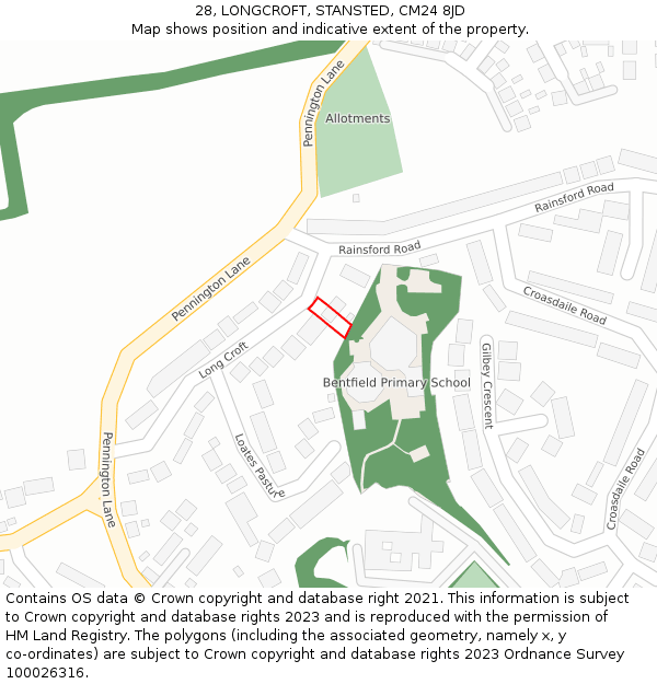 28, LONGCROFT, STANSTED, CM24 8JD: Location map and indicative extent of plot